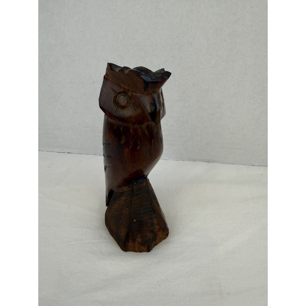 Vintage Hand Carved Wooden Owl Figurine Rustic Folk Art Sculpture 6.5 Inch